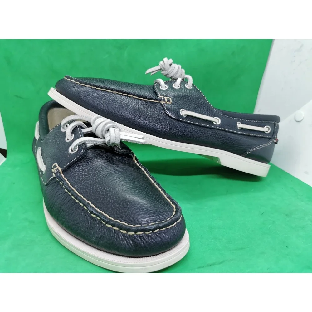 Rare Cole Haan Men's Size 10.5M Navy Blue Leather Causal Slip On Boat Shoes